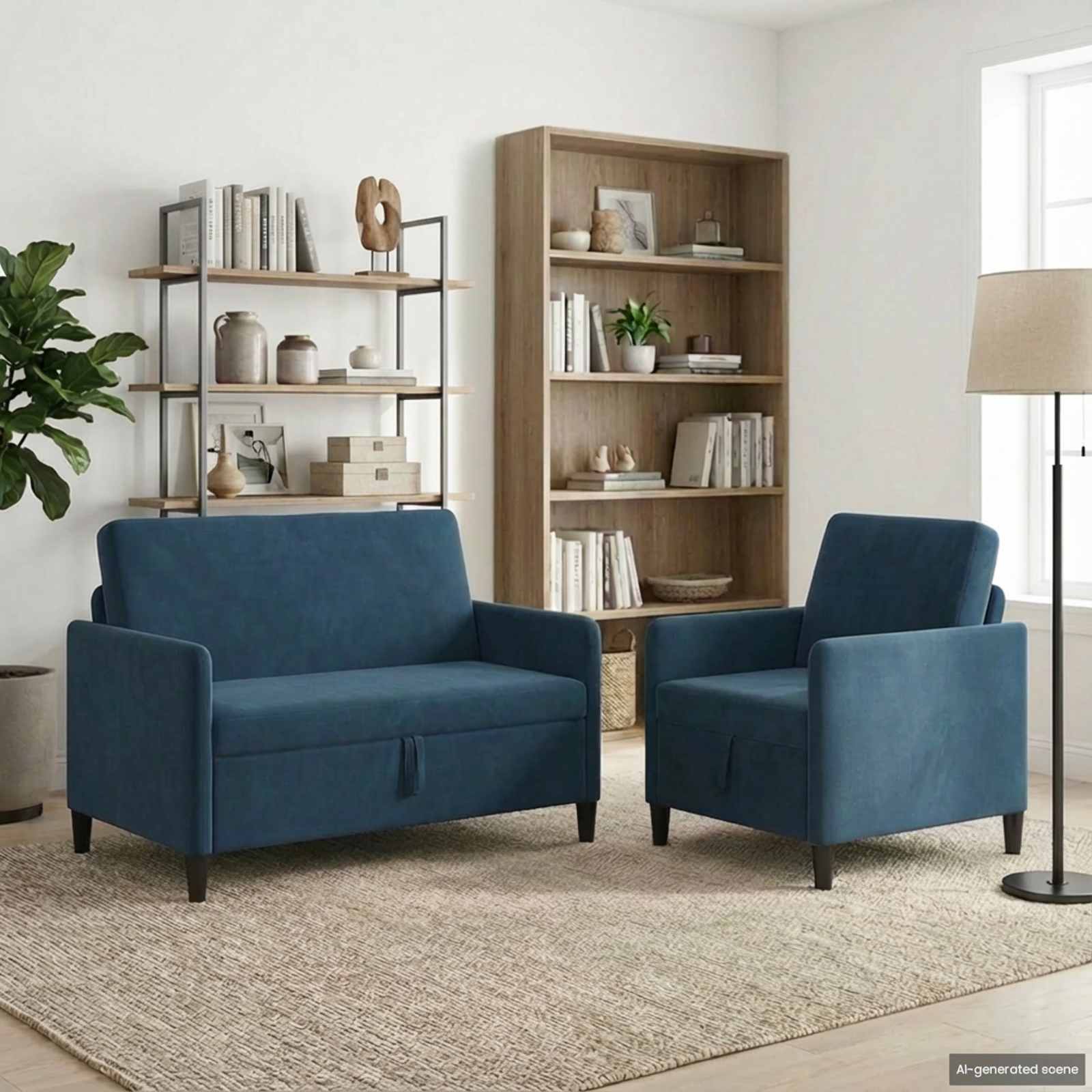 Sofa Set mit Stauraum 2 stk. Blau Polyester