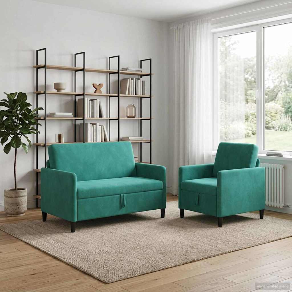 Sofa Set mit Stauraum 2 stk. Türkis Polyester