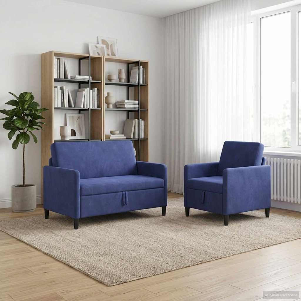 Sofa Set mit Stauraum 2 stk. Polizeiblau Polyester
