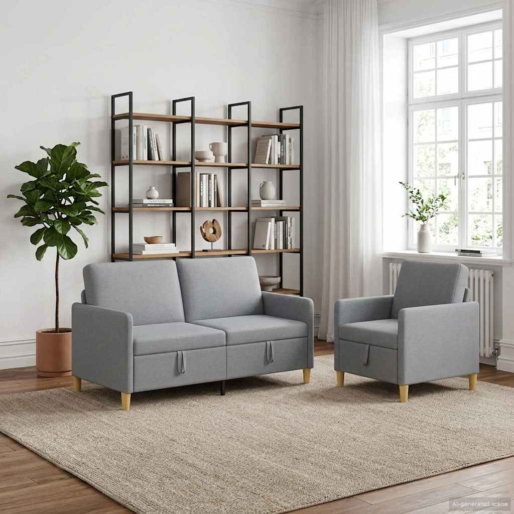 Sofa Set mit Stauraum 2 stk. Hellgrau Polyester