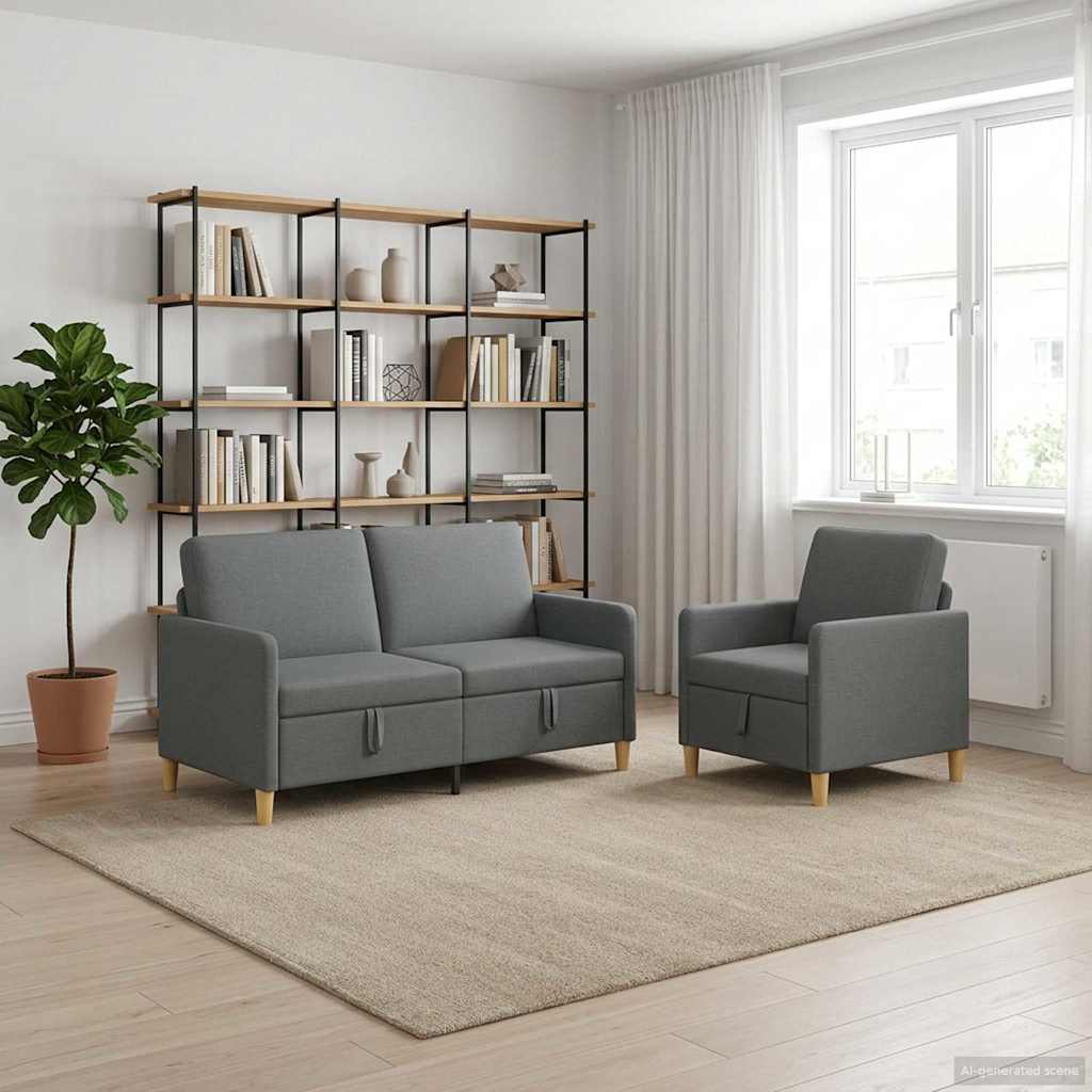 Sofa Set mit Stauraum 2 stk. Dunkelgrau Polyester
