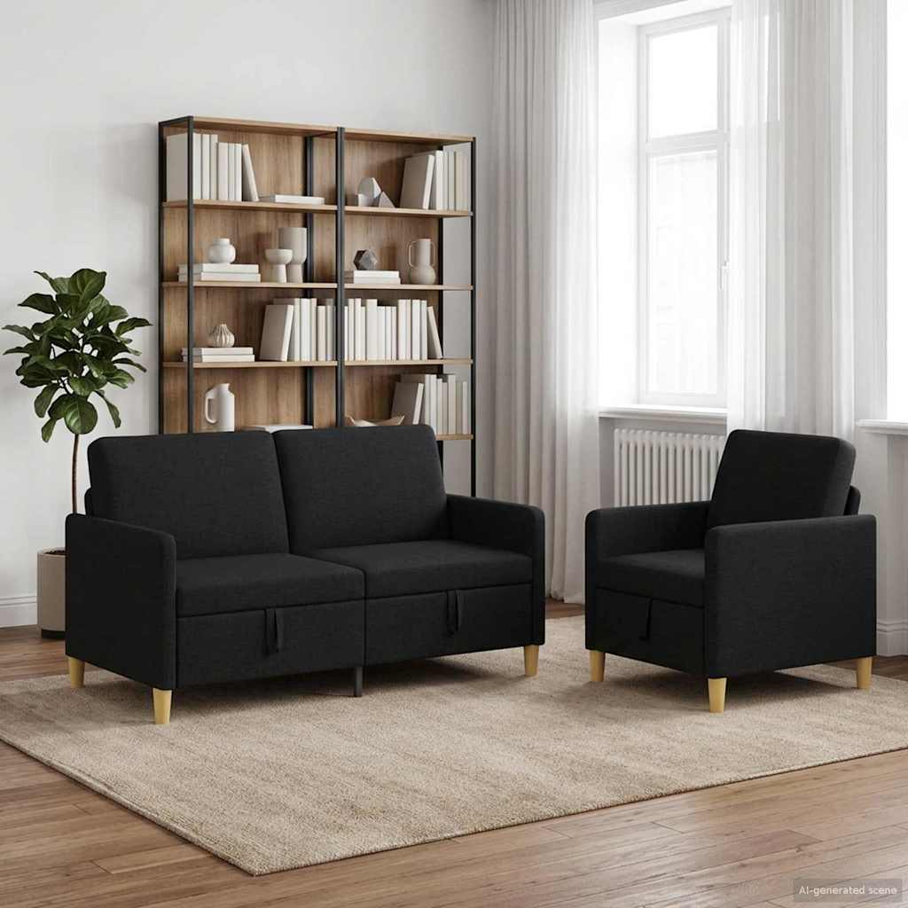 Sofa Set mit Stauraum 2 stk. Schwarz Polyester
