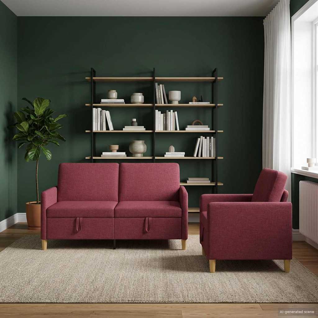 Sofa Set mit Stauraum 2 stk. Weinrot Polyester