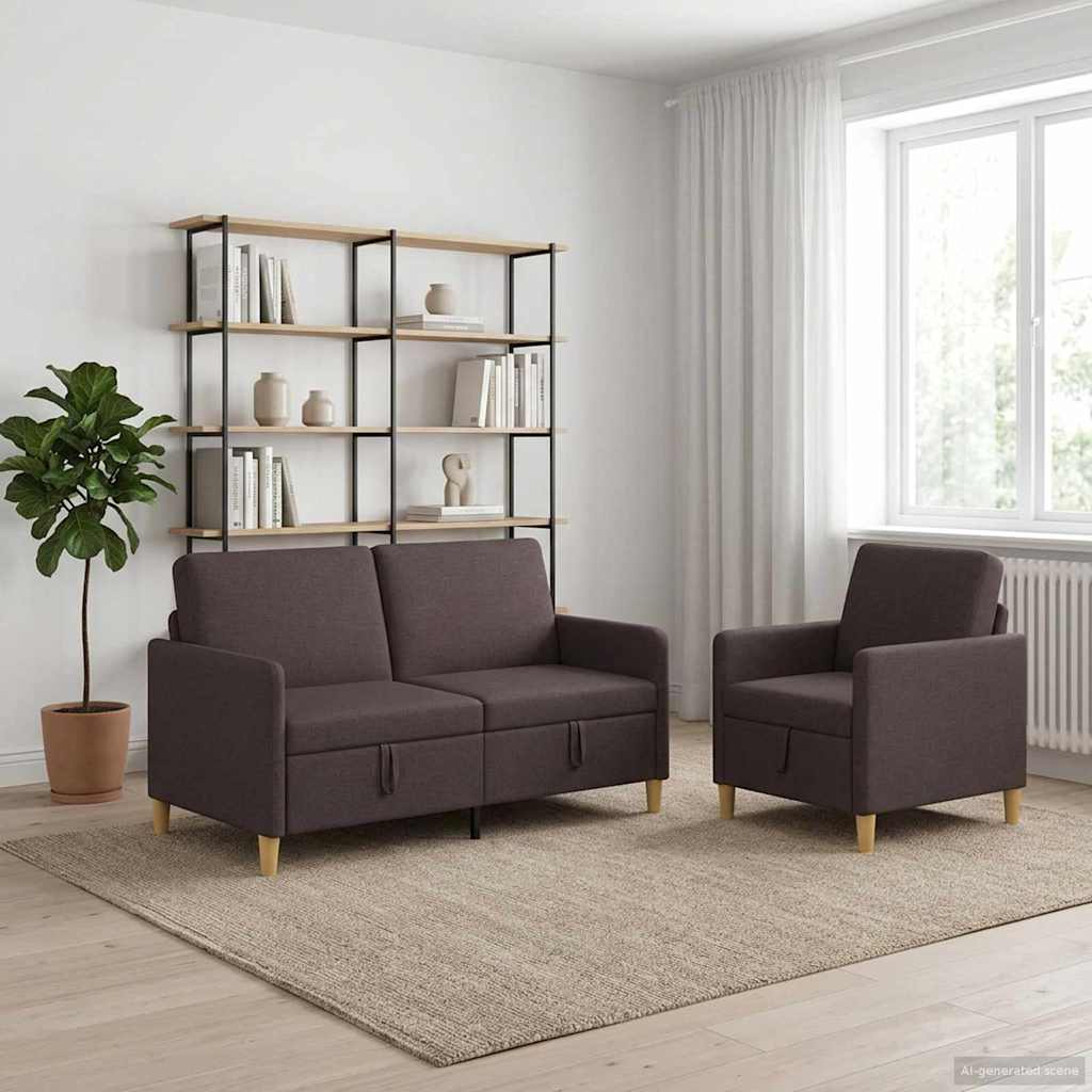 Sofa Set mit Stauraum 2 stk. Dunkelbraun Polyester