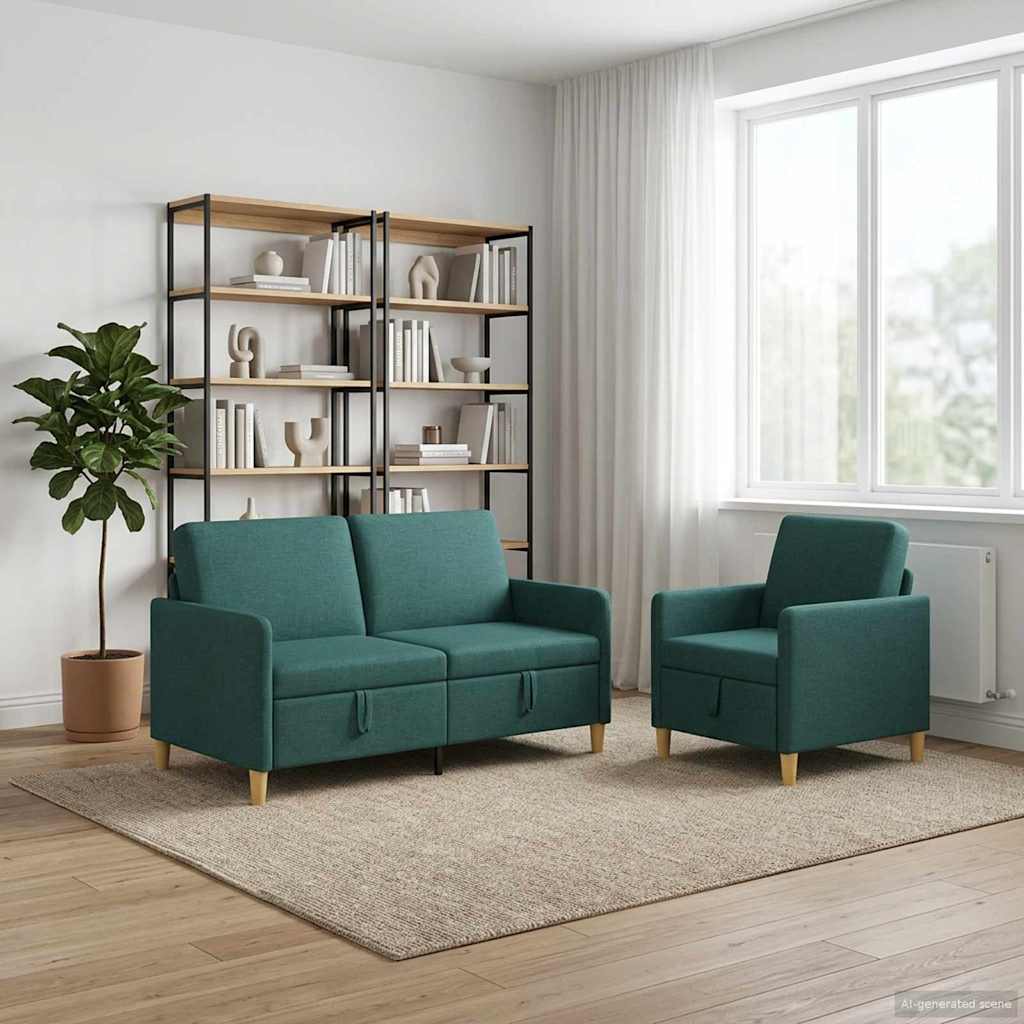 Sofa Set mit Stauraum 2 stk. Dunkelgrün Polyester