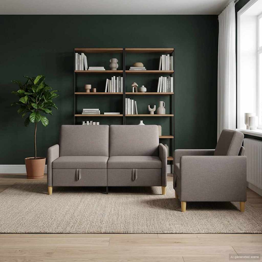Sofa Set mit Stauraum 2 stk. Taupe Polyester