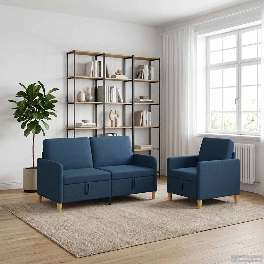 Sofa Set mit Stauraum 2 stk. Blau Polyester
