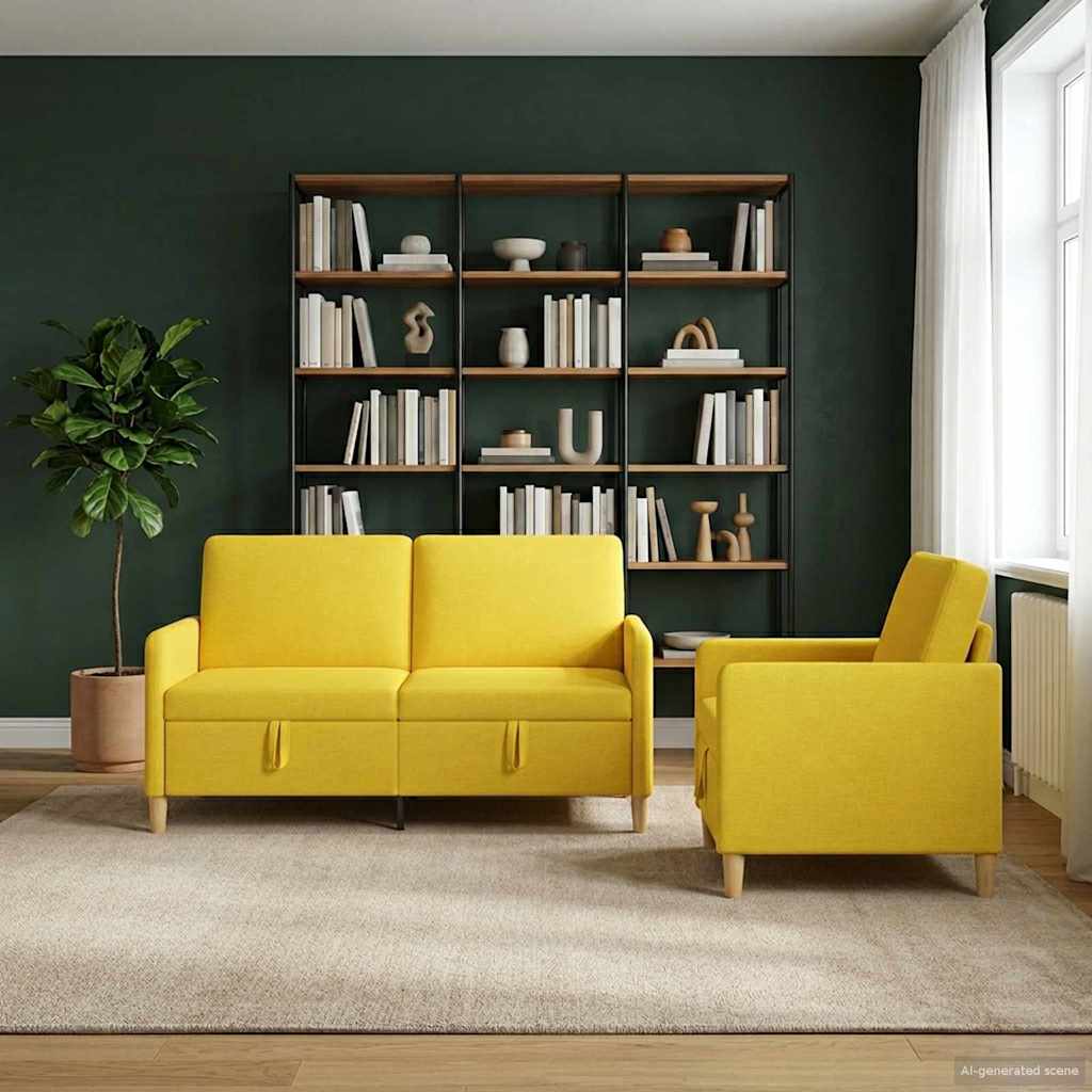 Sofa Set mit Stauraum 2 stk. Helles Gelb Polyester