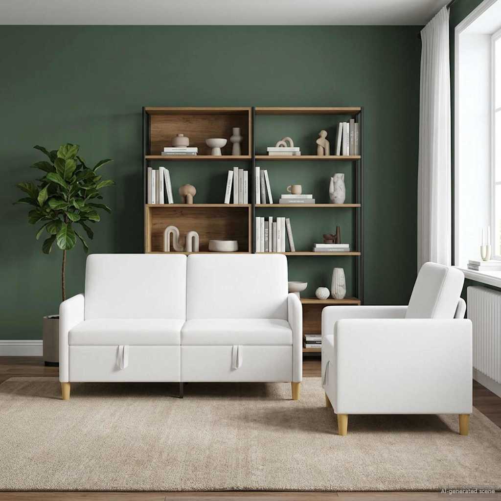 Sofa Set mit Stauraum 2 stk. Weiß Polyester