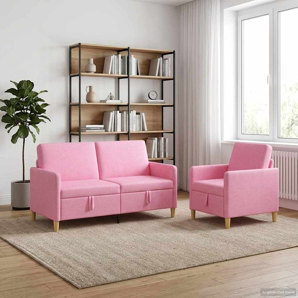 Sofa Set mit Stauraum 2 stk. Rosa Polyester