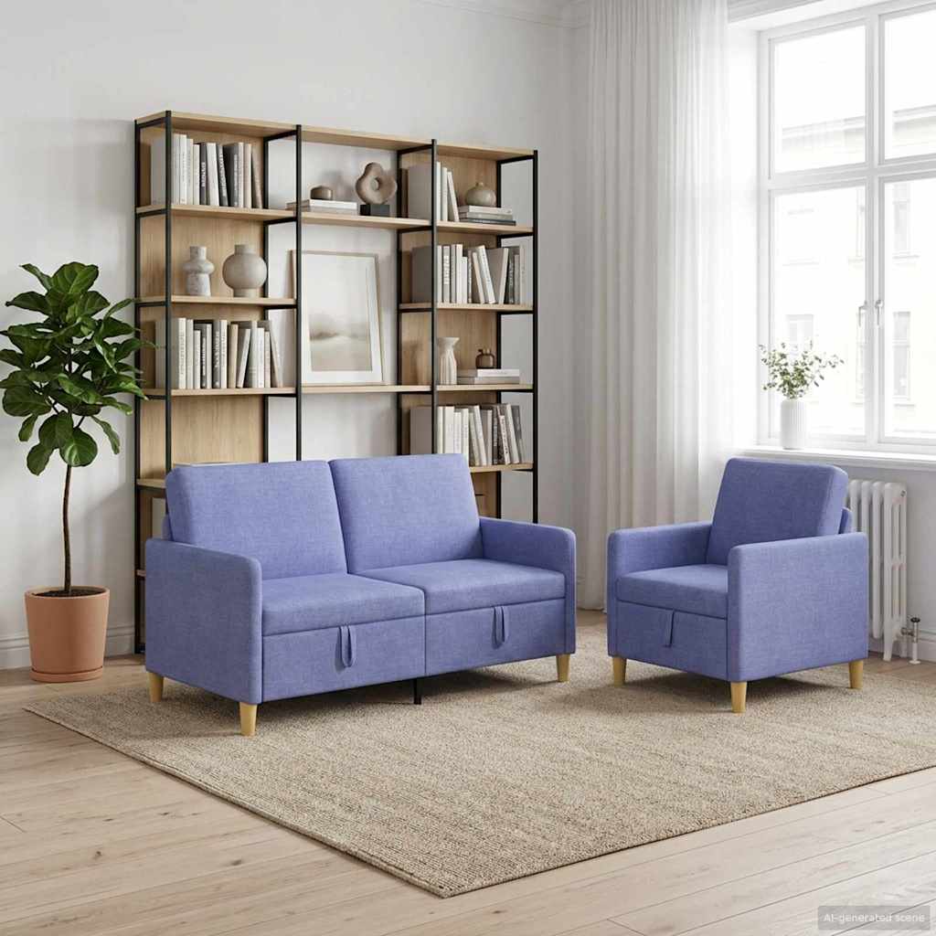 Sofa Set mit Stauraum 2 stk. Jeans blau Polyester