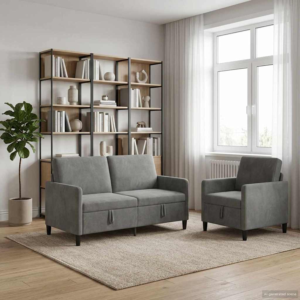 Sofa Set mit Stauraum 2 stk. Dunkelgrau Polyester