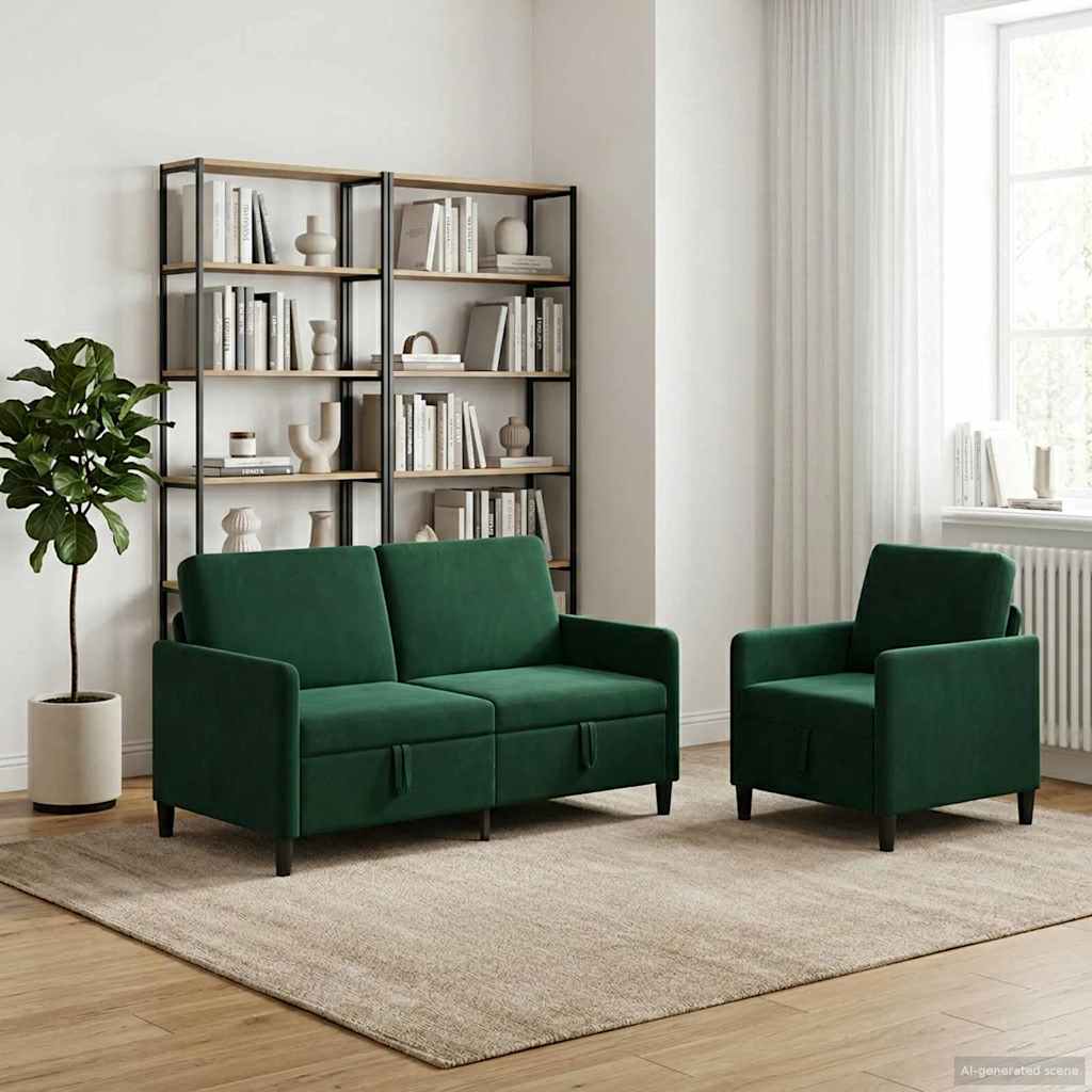 Sofa Set mit Stauraum 2 stk. Dunkelgrün Polyester