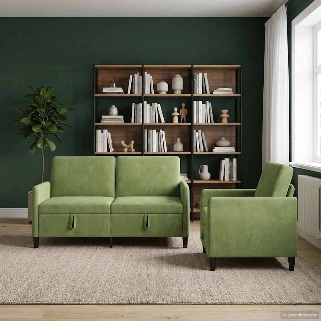 Sofa Set mit Stauraum 2 stk. Hellgrün Polyester