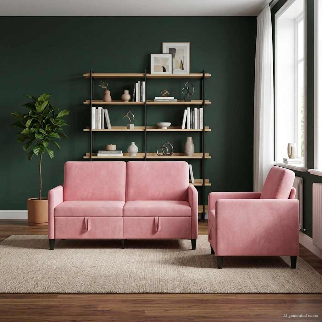 Sofa Set mit Stauraum 2 stk. Rosa Polyester