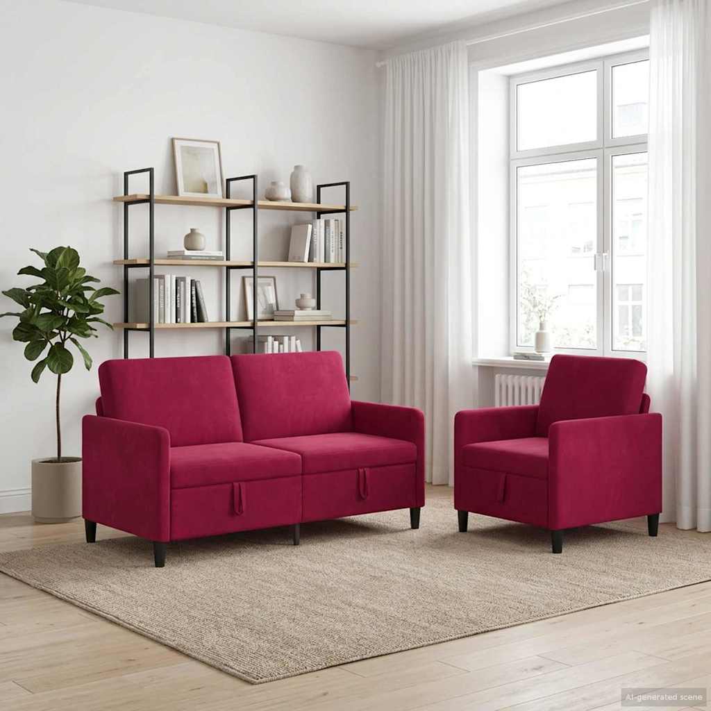 Sofa Set mit Stauraum 2 stk. Weinrot Polyester