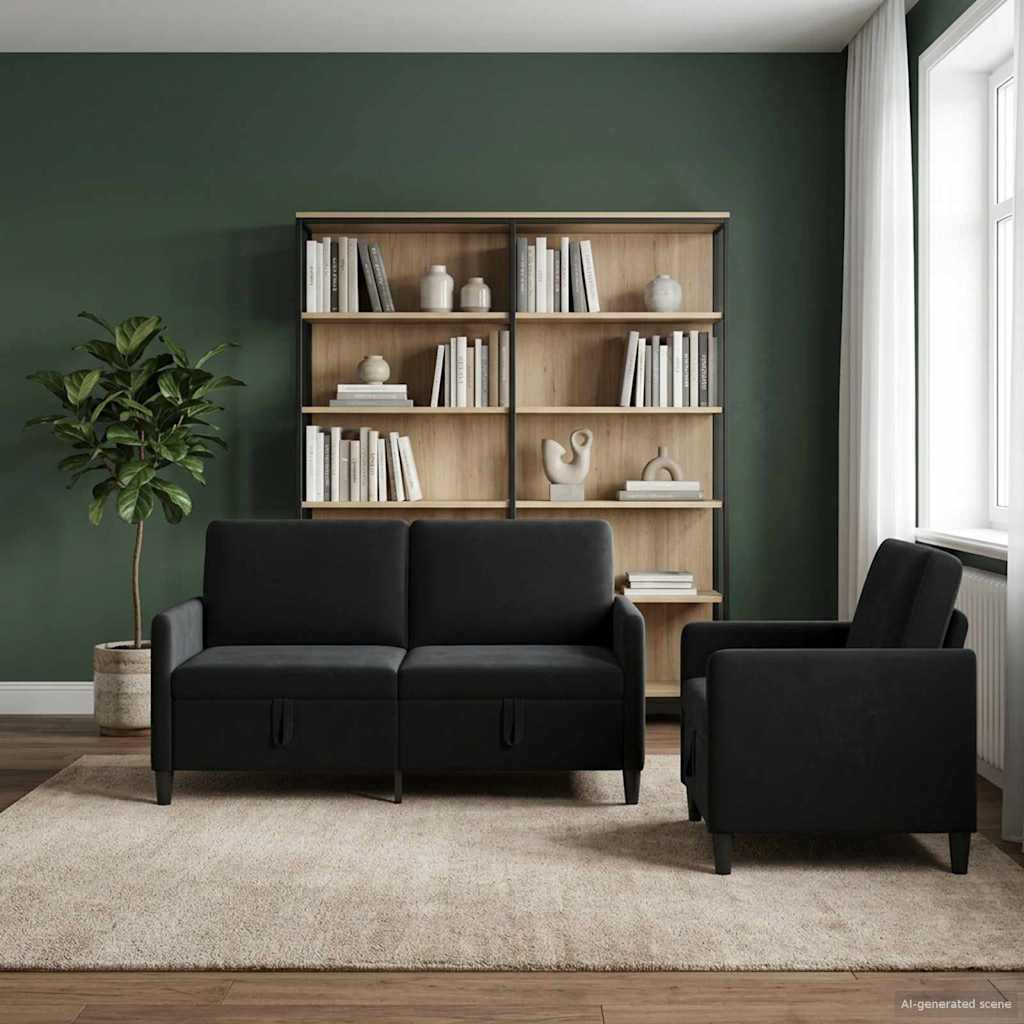 Sofa Set mit Stauraum 2 stk. Schwarz Polyester
