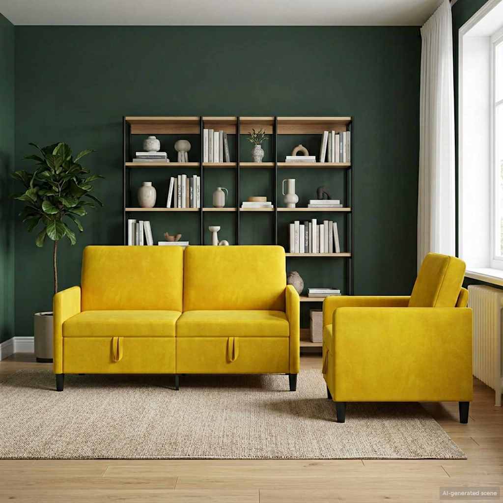 Sofa Set mit Stauraum 2 stk. Gelb Polyester