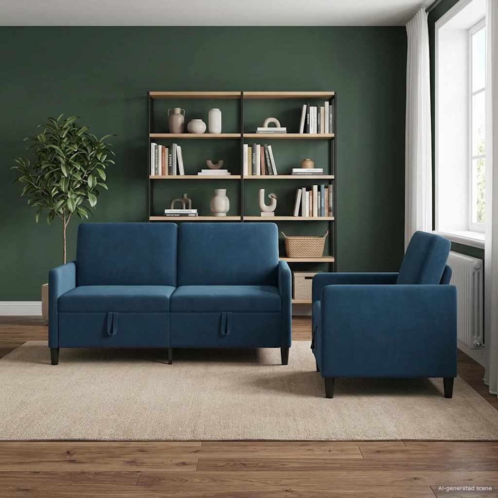 Sofa Set mit Stauraum 2 stk. Blau Polyester
