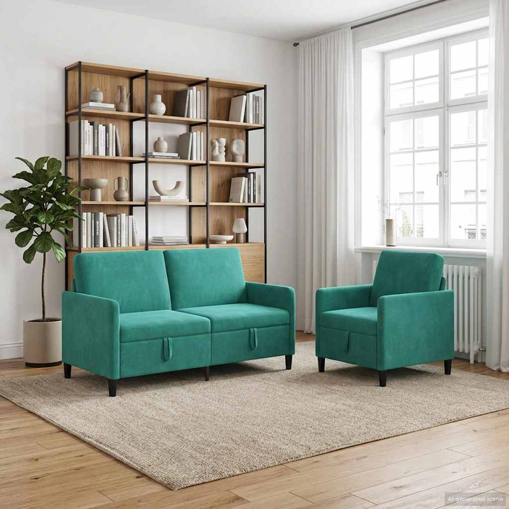 Sofa Set mit Stauraum 2 stk. Türkis Polyester