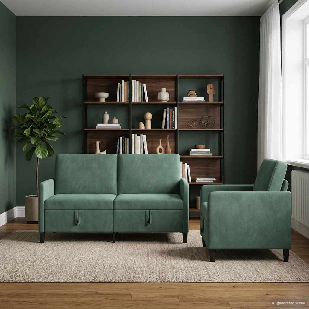 Sofa Set mit Stauraum 2 stk. Meergrün Polyester