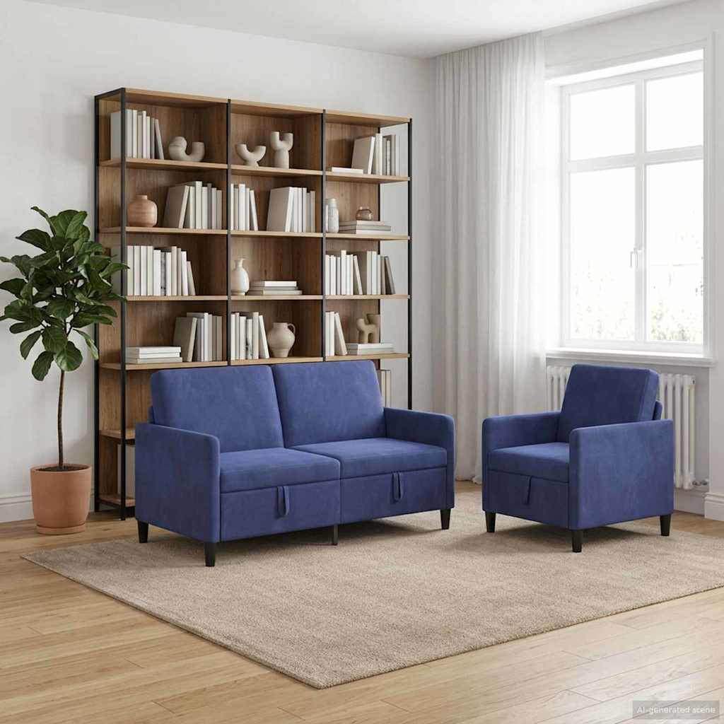 Sofa Set mit Stauraum 2 stk. Polizeiblau Polyester