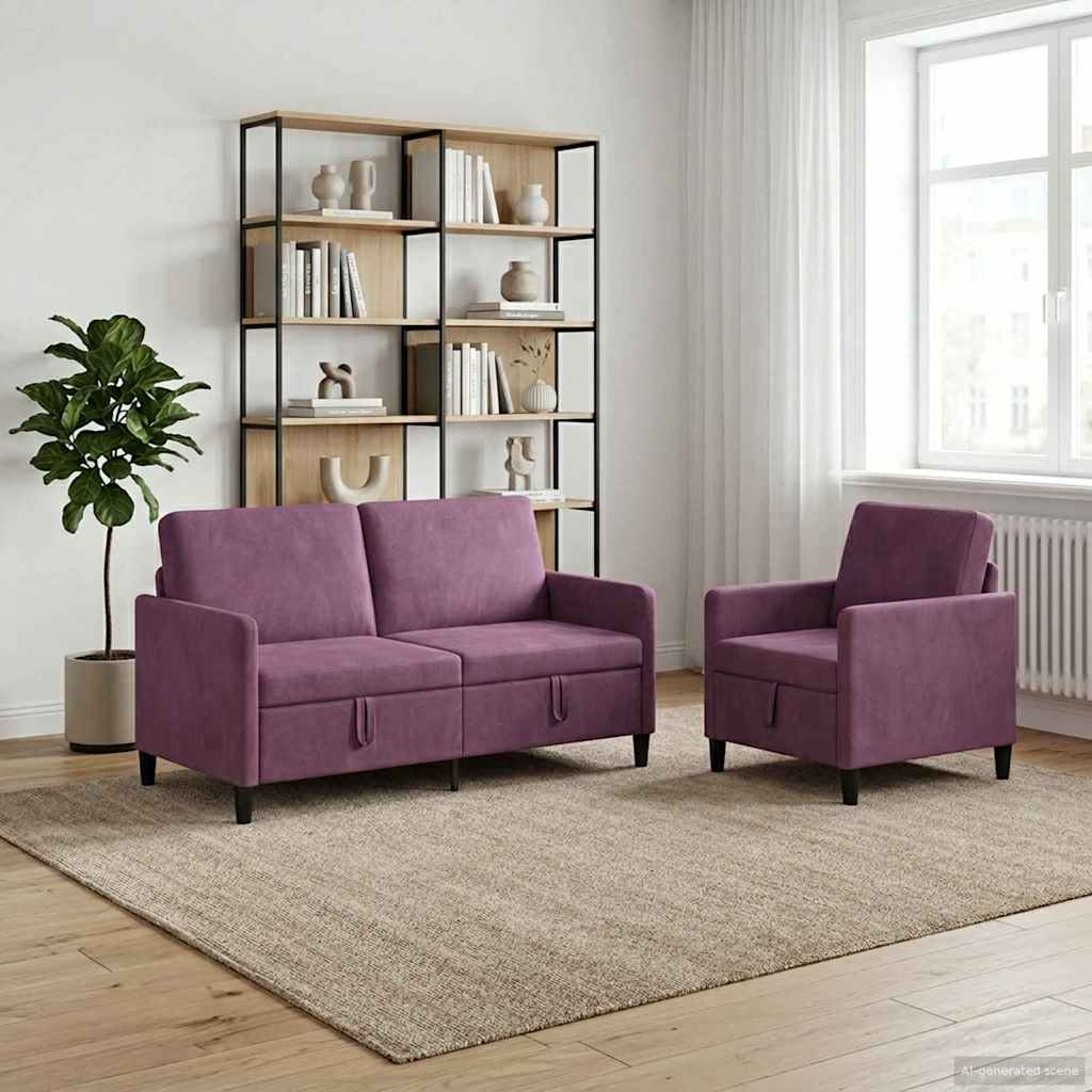 Sofa Set mit Stauraum 2 stk. Lila Polyester