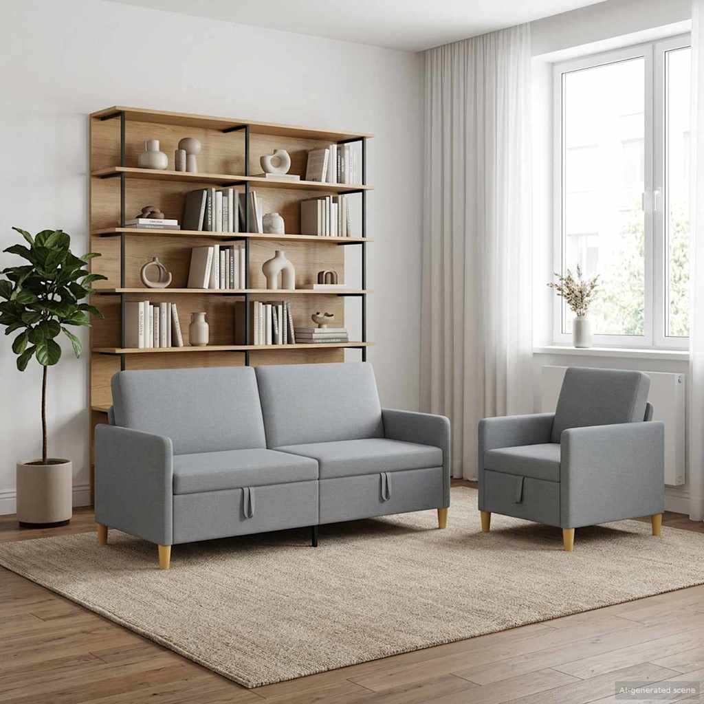 Sofa Set mit Stauraum 2 pcs Hellgrau Polyester