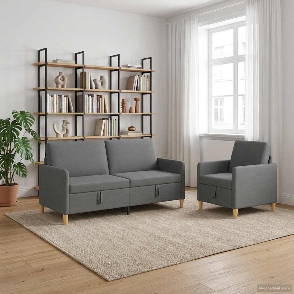 Sofa Set mit Stauraum 2 stk. Dunkelgrau Polyester