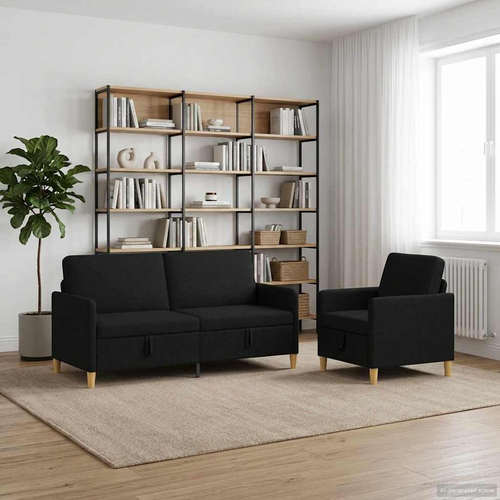 Sofa Set mit Stauraum 2 stk. Schwarz Polyester