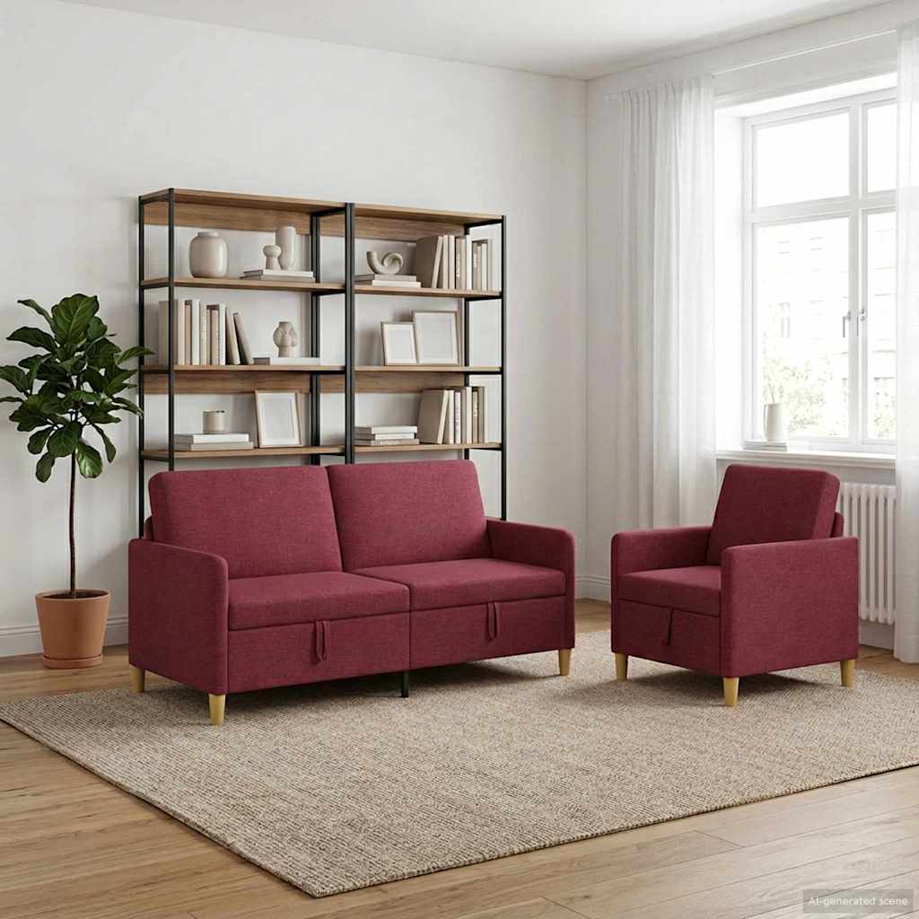 Sofa Set mit Stauraum 2 stk. Weinrot Polyester