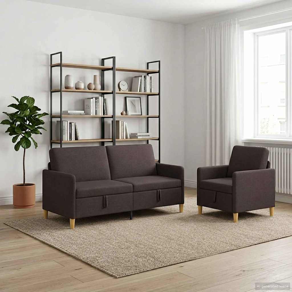 Sofa Set mit Stauraum 2 stk. Dunkelbraun Polyester