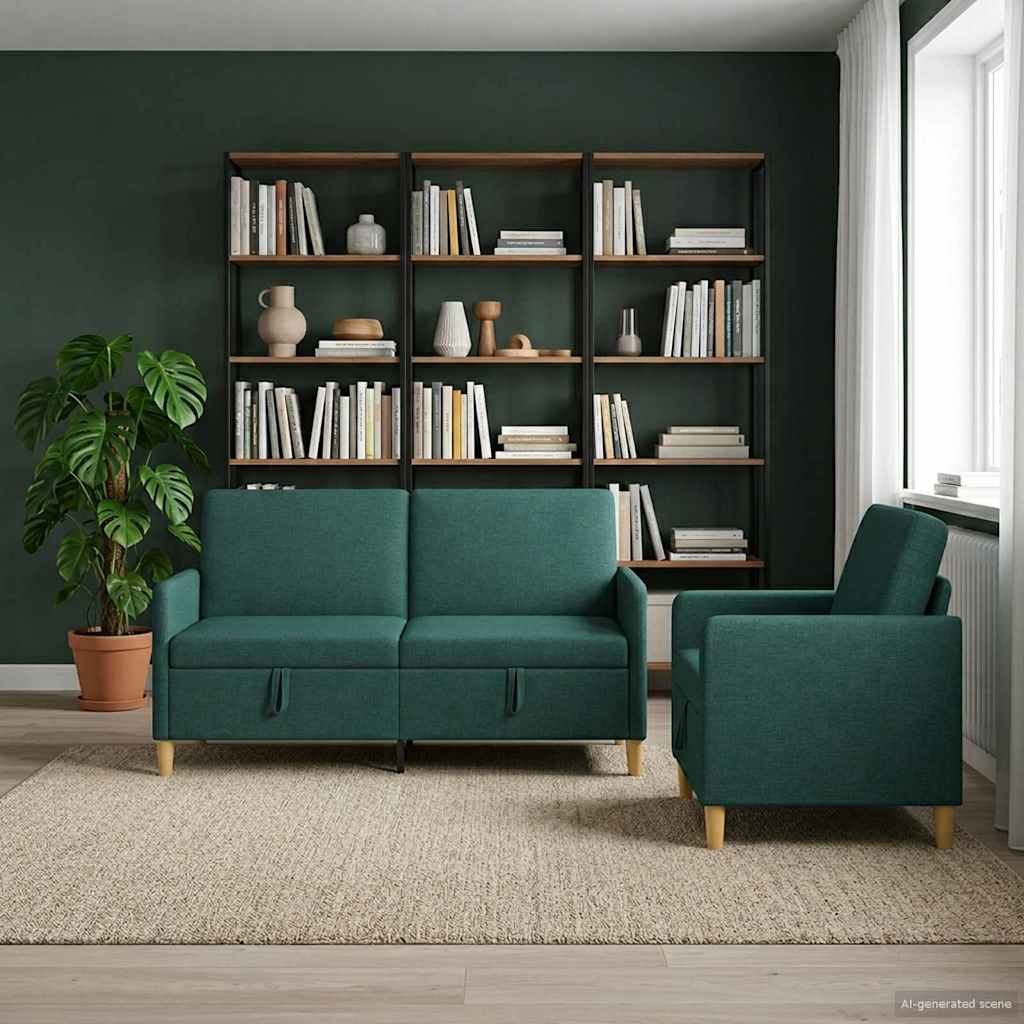 Sofa Set mit Stauraum 2 stk. Dunkelgrün Polyester