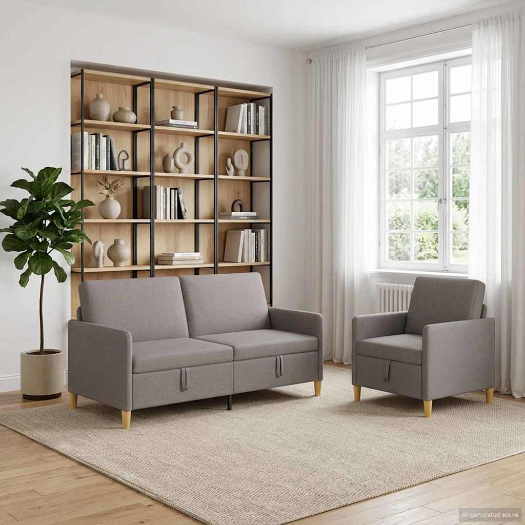 Sofa Set mit Stauraum 2 stk. Taupe Polyester
