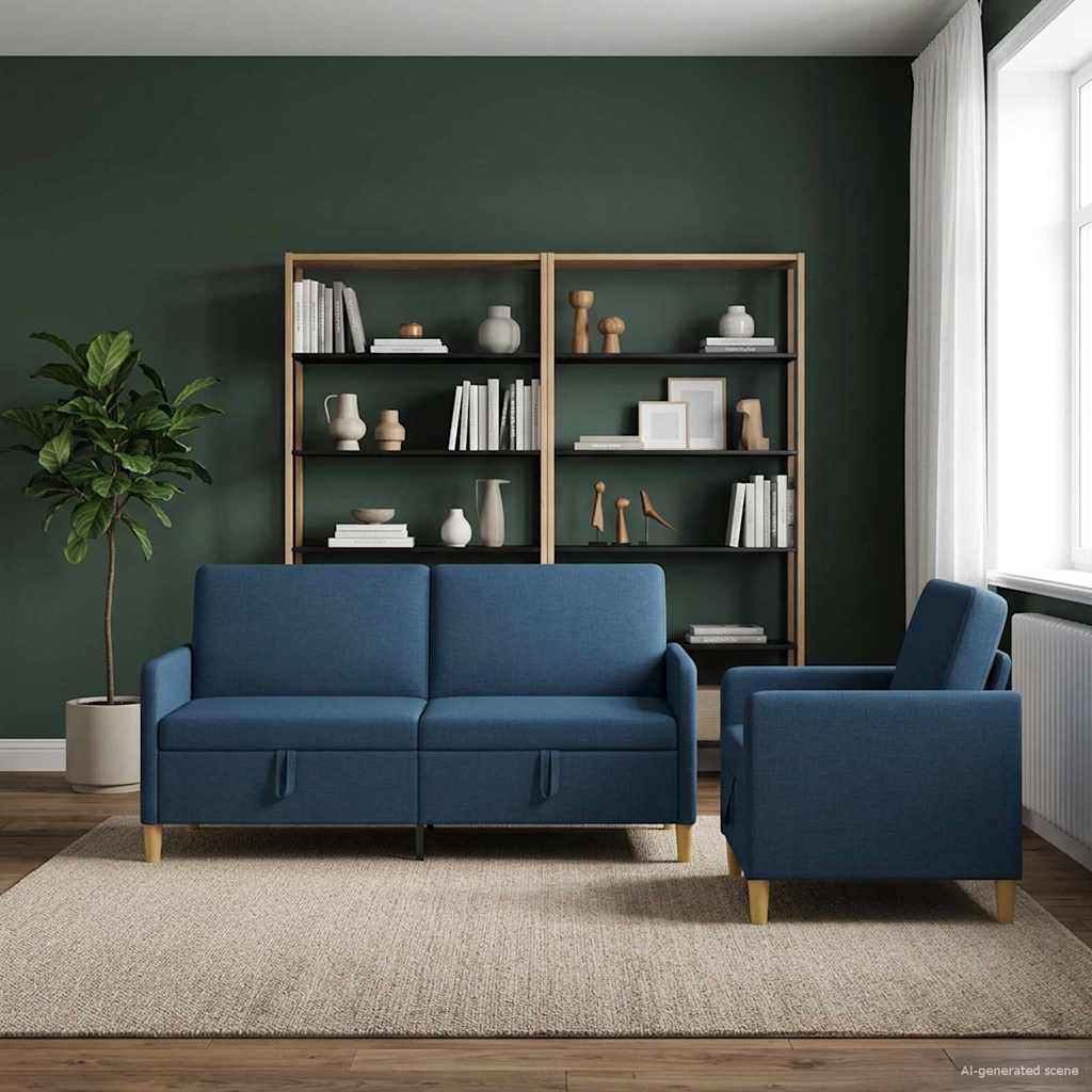 Sofa Set mit Stauraum 2 stk. Blau Polyester