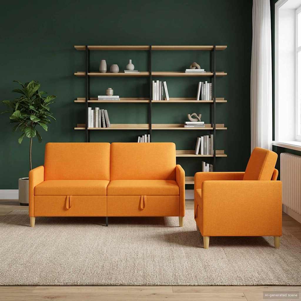 Sofa Set mit Stauraum 2 stk. Dunkelgelb Polyester