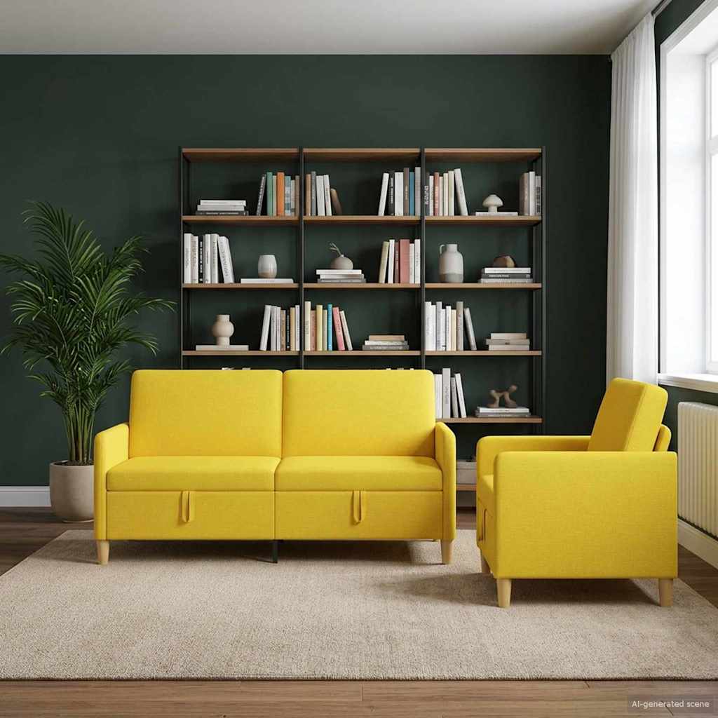 Sofa Set mit Stauraum 2 stk. Helles Gelb Polyester