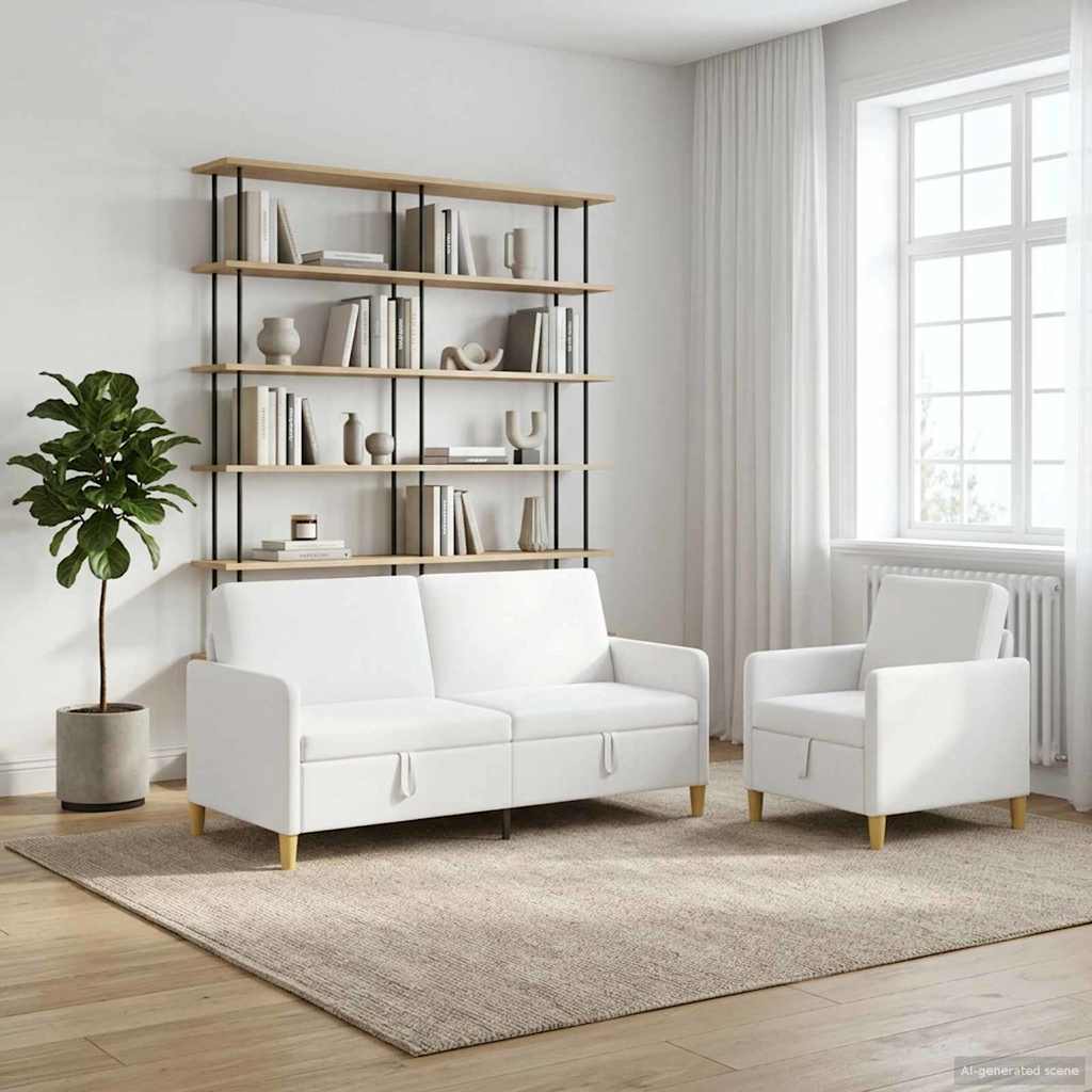 Sofa Set mit Stauraum 2 stk. Weiß Polyester