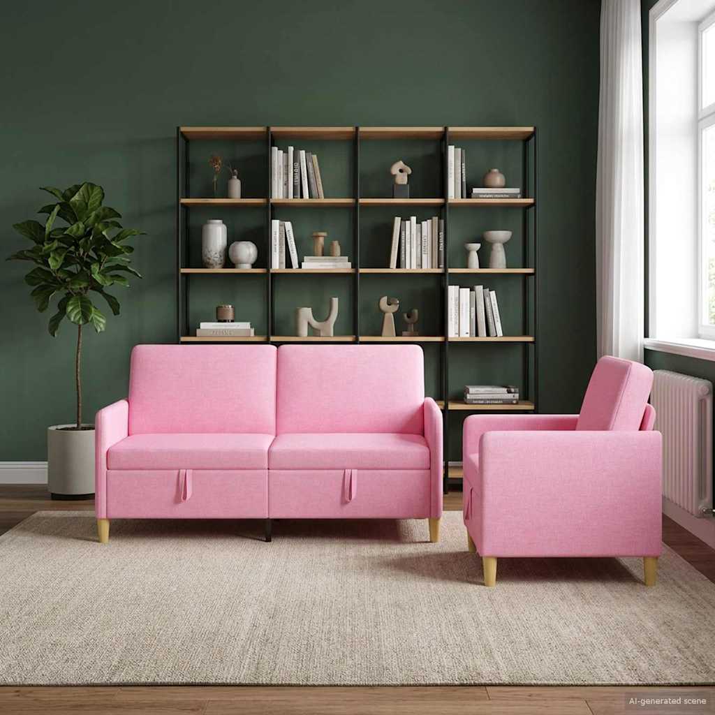Sofa Set mit Stauraum 2 stk. Rosa Polyester
