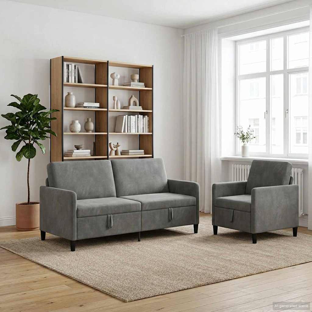 Sofa Set mit Stauraum 2 stk. Dunkelgrau Polyester