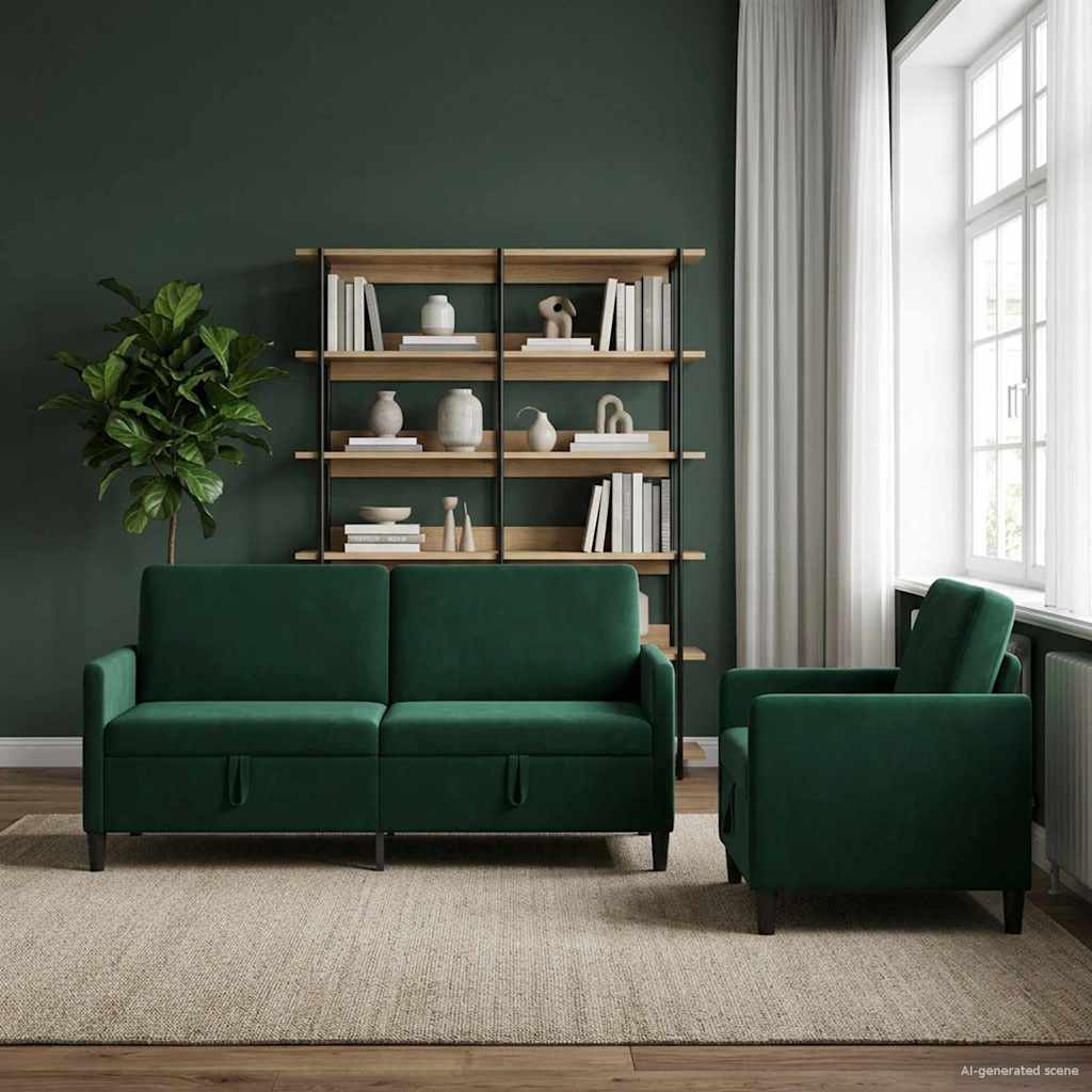 Sofa Set mit Stauraum 2 stk. Dunkelgrün Polyester