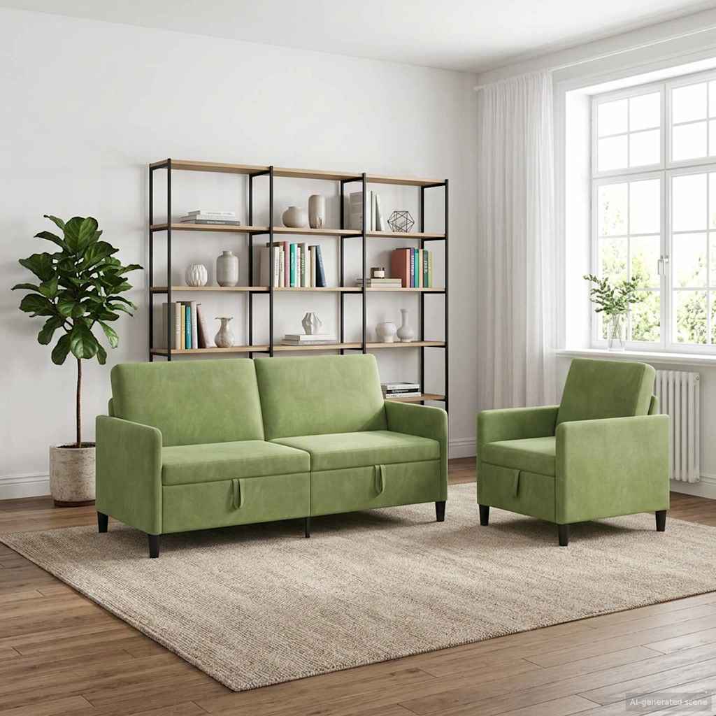 Sofa Set mit Stauraum 2 stk. Hellgrün Polyester