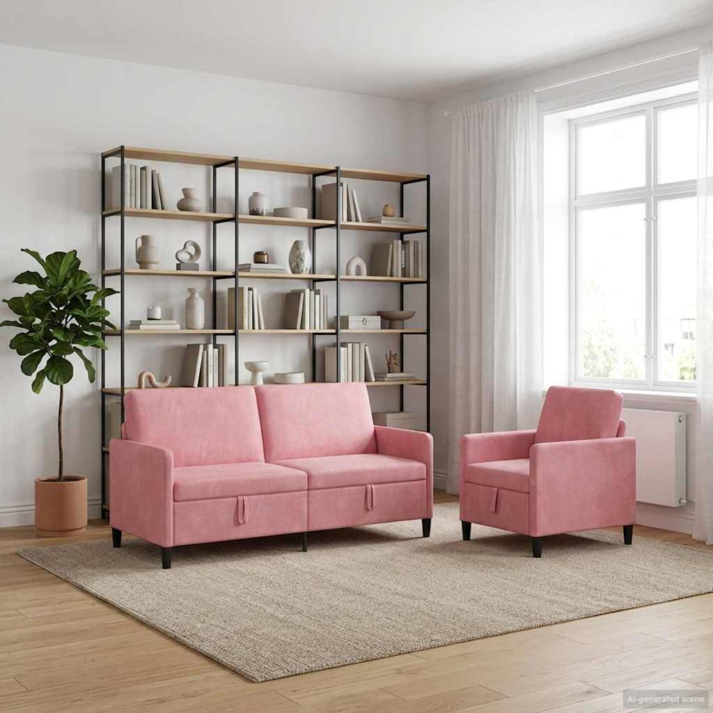 Sofa Set mit Stauraum 2 stk. Rosa Polyester
