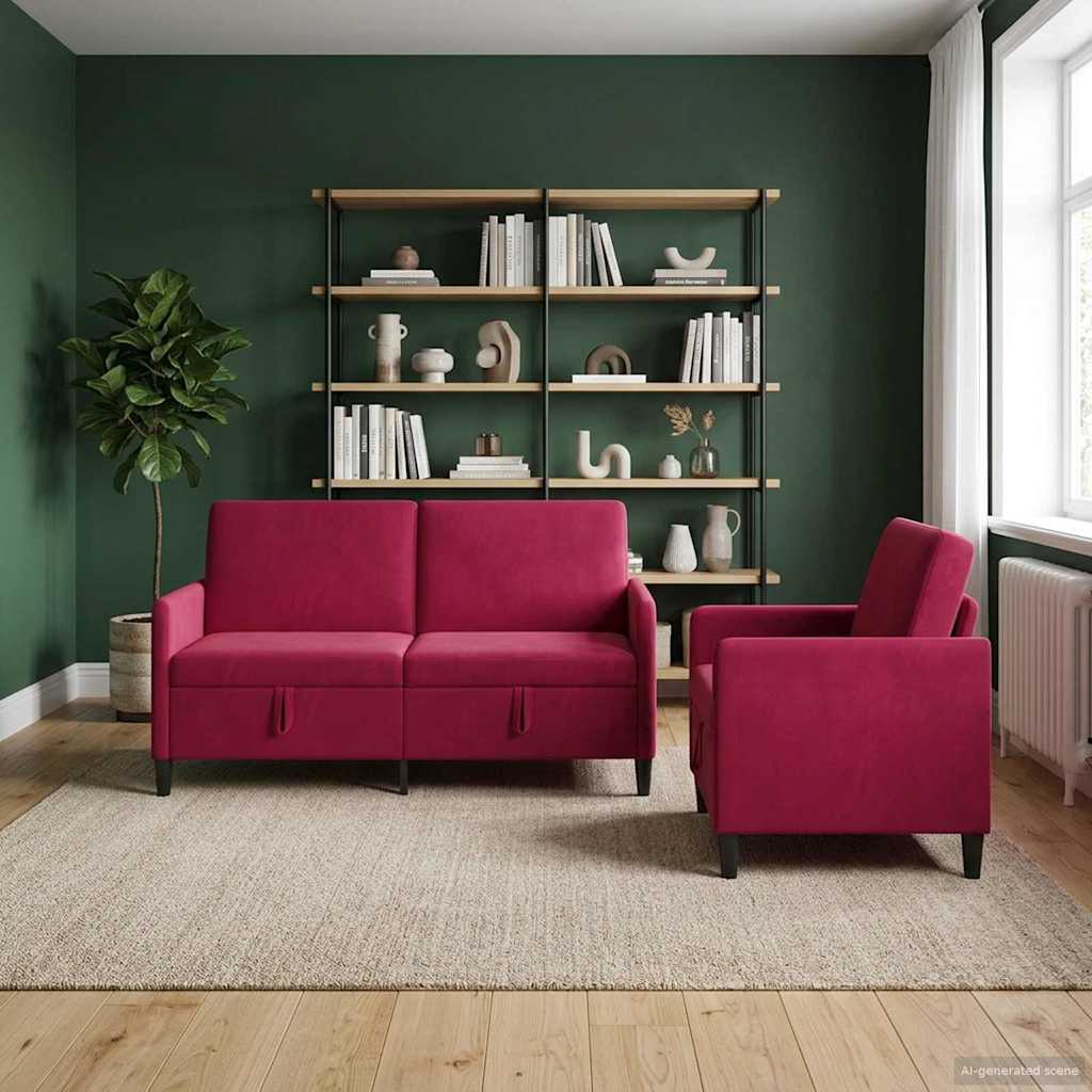 Sofa Set mit Stauraum 2 stk. Weinrot Polyester