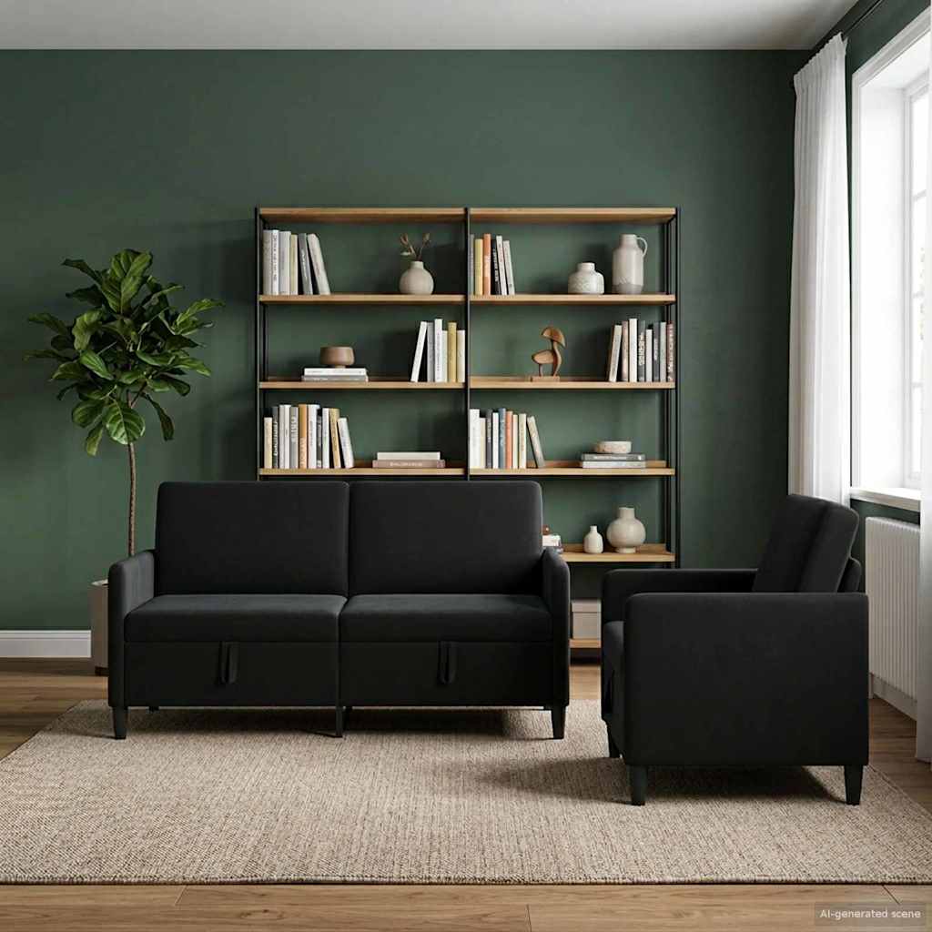 Sofa Set mit Stauraum 2 stk. Schwarz Polyester