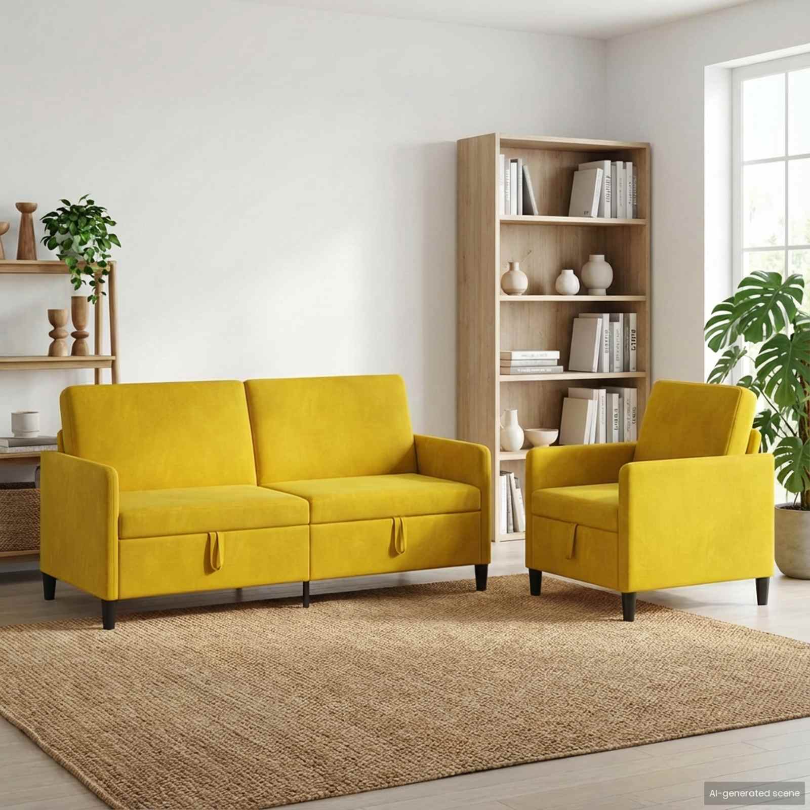 Sofa Set mit Stauraum 2 stk. Gelb Polyester