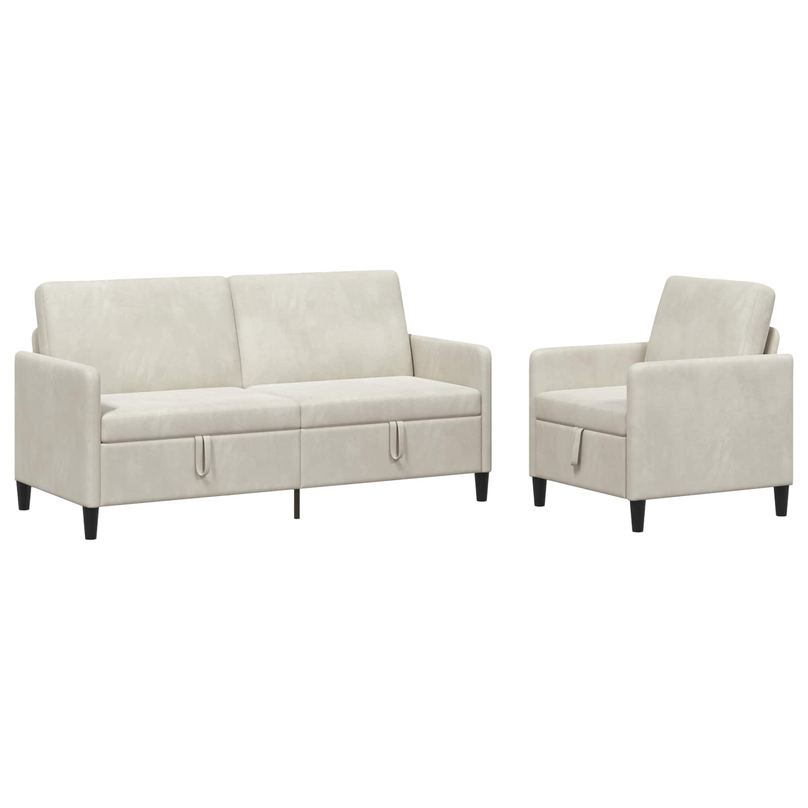 Sofa Set mit Stauraum 2 stk. Creme Polyester