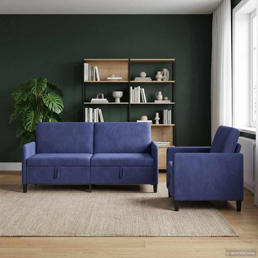 Sofa Set mit Stauraum 2 stk. Polizeiblau Polyester