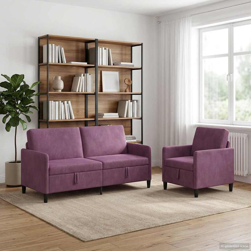 Sofa Set mit Stauraum 2 stk. Lila Polyester