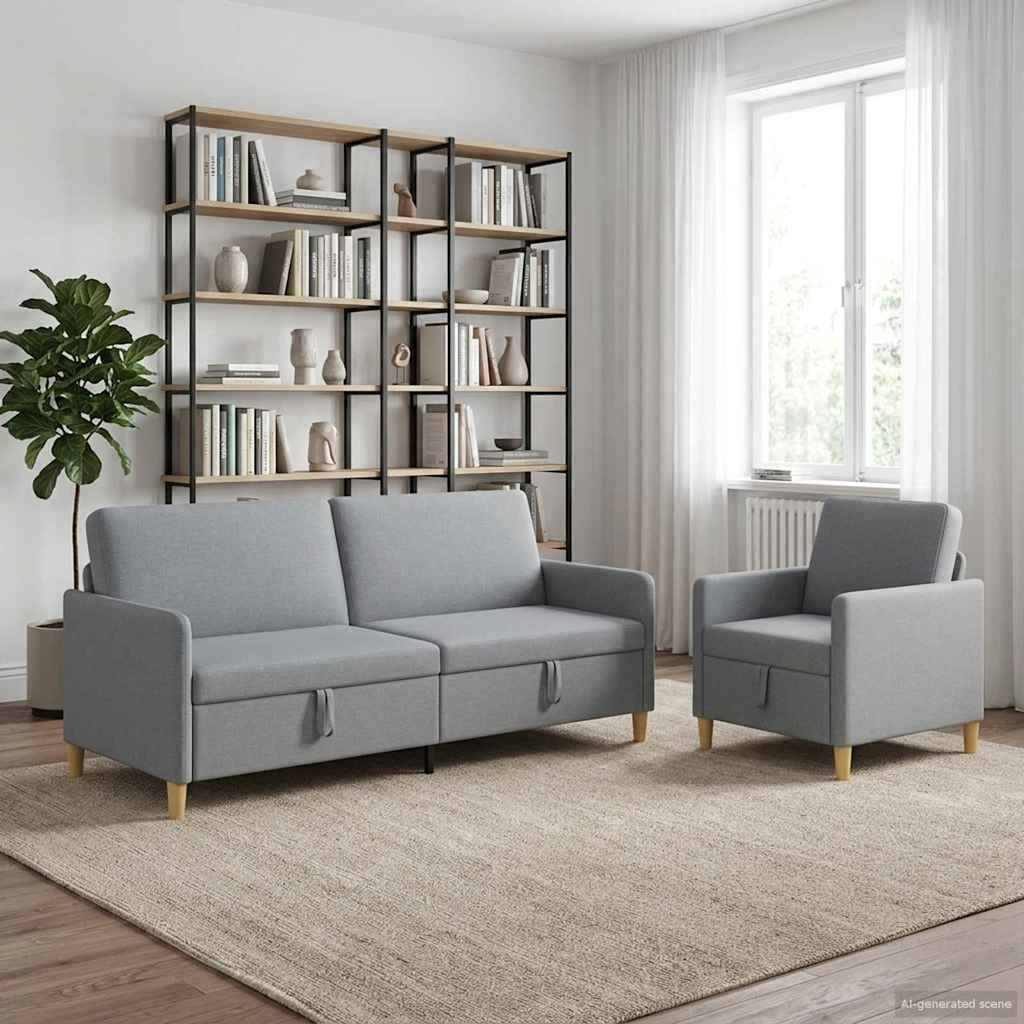 Sofa Set mit Stauraum 2 stk. Hellgrau Polyester